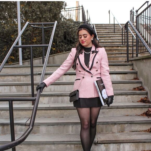 NW T NEW PINK STRUCTURED BLAZER WITH CONTRASTING PIPING - Picture 5 of 16